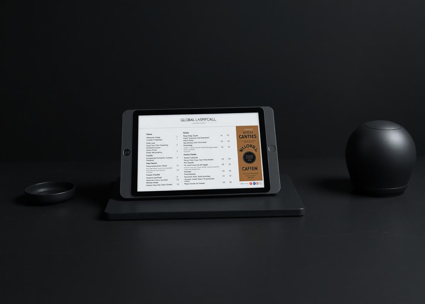 A tablet displaying an elegant digital menu